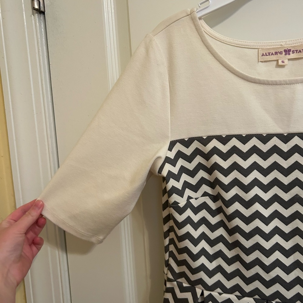 Altar'd State White & Navy Chevron A-Line Dress - Picture 2 of 4
